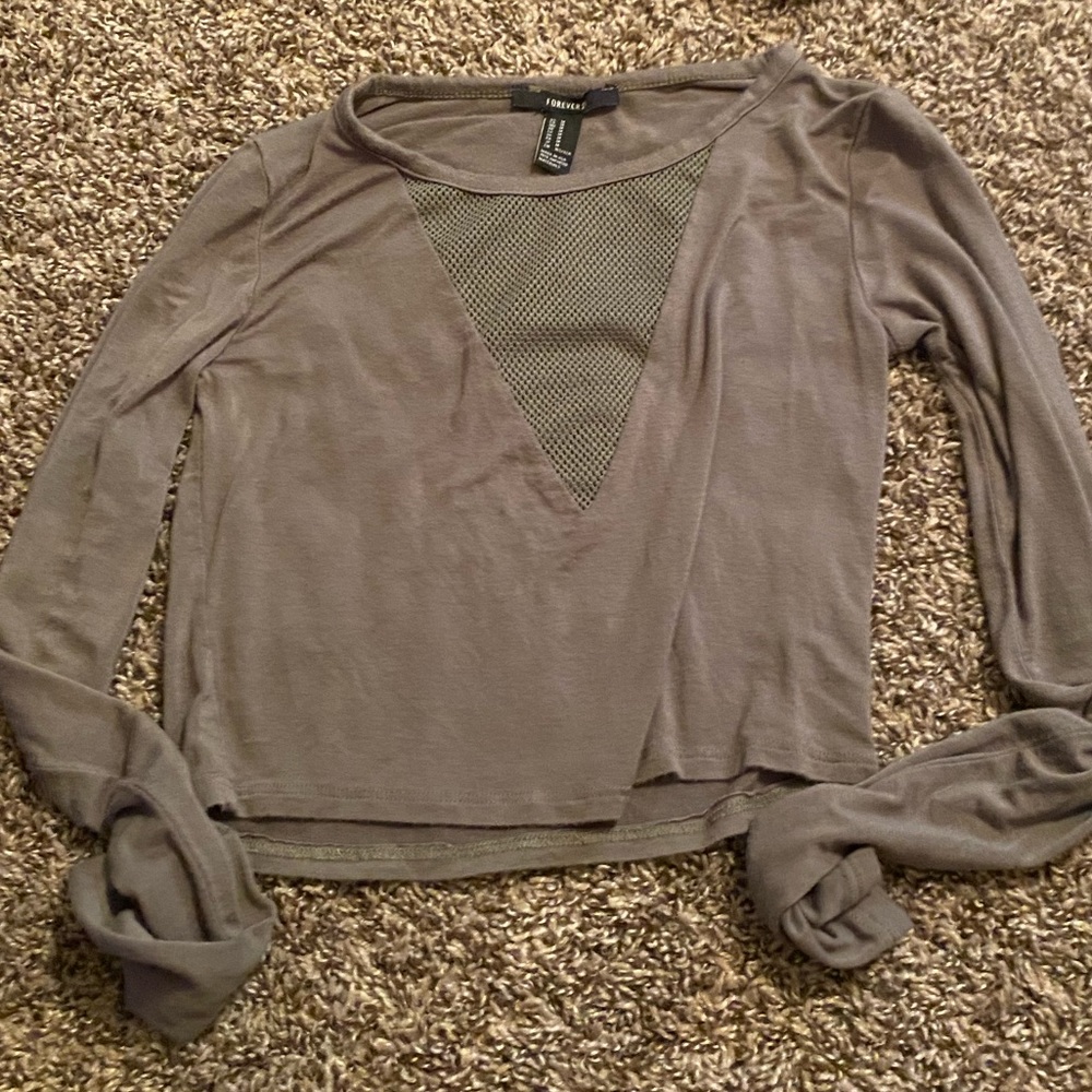 Forever 21 Long Sleeve Olive Crop Top